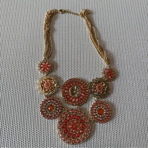 Charming Charlie Large Bib Orange Citrus & Gold Tone Statement Necklace